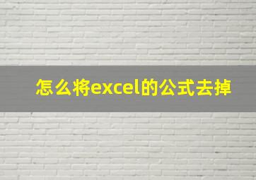 怎么将excel的公式去掉