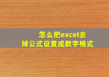 怎么把excel去掉公式设置成数字格式