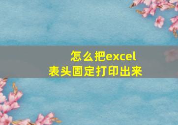 怎么把excel表头固定打印出来