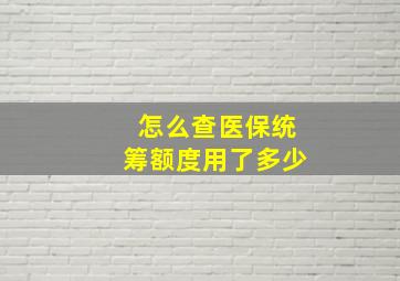 怎么查医保统筹额度用了多少