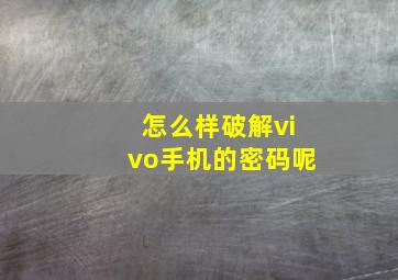 怎么样破解vivo手机的密码呢