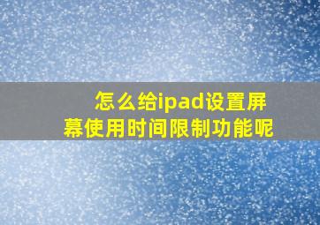 怎么给ipad设置屏幕使用时间限制功能呢