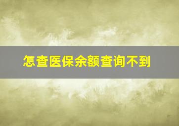 怎查医保余额查询不到