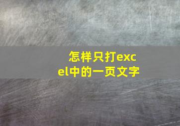 怎样只打excel中的一页文字