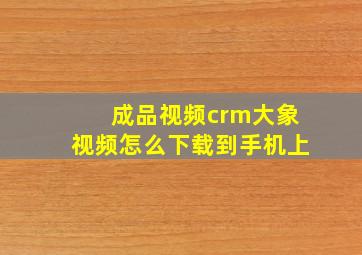 成品视频crm大象视频怎么下载到手机上