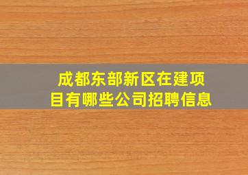 成都东部新区在建项目有哪些公司招聘信息