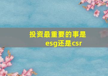 投资最重要的事是esg还是csr