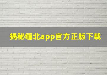 揭秘缅北app官方正版下载