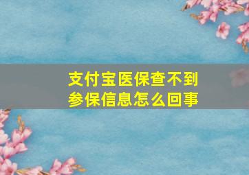 支付宝医保查不到参保信息怎么回事