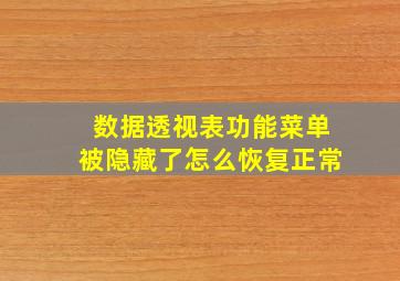 数据透视表功能菜单被隐藏了怎么恢复正常