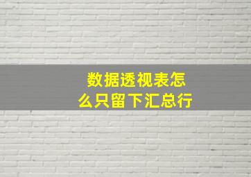 数据透视表怎么只留下汇总行