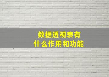 数据透视表有什么作用和功能