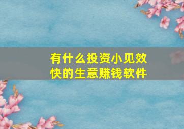 有什么投资小见效快的生意赚钱软件