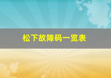 松下故障码一览表