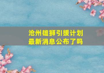 沧州雄狮引援计划最新消息公布了吗