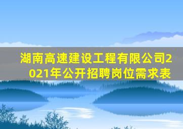 湖南高速建设工程有限公司2021年公开招聘岗位需求表