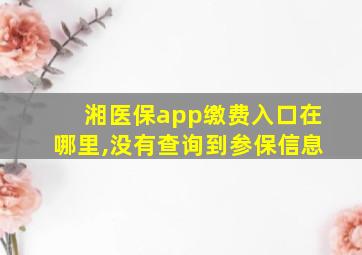 湘医保app缴费入口在哪里,没有查询到参保信息