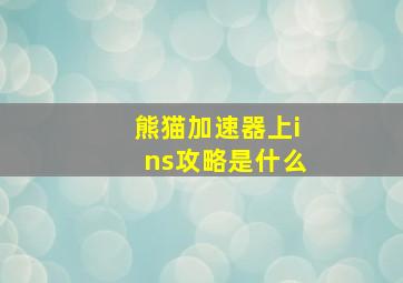 熊猫加速器上ins攻略是什么