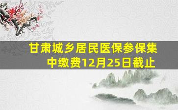 甘肃城乡居民医保参保集中缴费12月25日截止