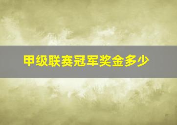 甲级联赛冠军奖金多少