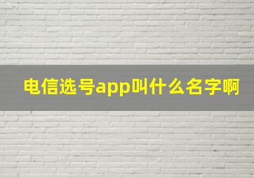 电信选号app叫什么名字啊