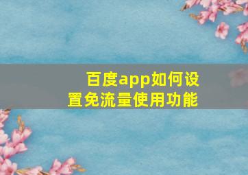 百度app如何设置免流量使用功能