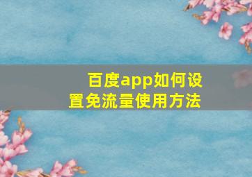 百度app如何设置免流量使用方法