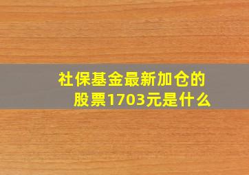 社保基金最新加仓的股票1703元是什么