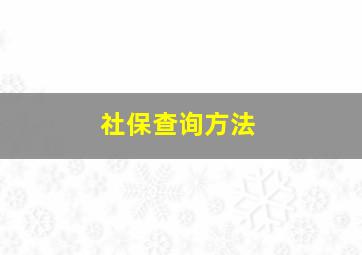 社保查询方法