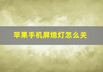 苹果手机屏熄灯怎么关