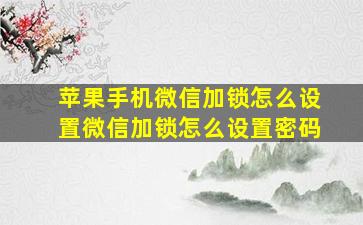 苹果手机微信加锁怎么设置微信加锁怎么设置密码