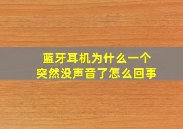 蓝牙耳机为什么一个突然没声音了怎么回事