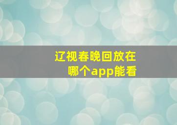 辽视春晚回放在哪个app能看