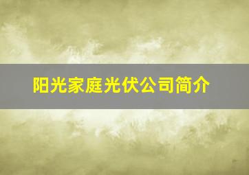 阳光家庭光伏公司简介