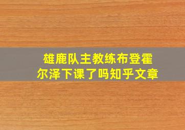 雄鹿队主教练布登霍尔泽下课了吗知乎文章