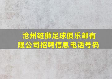 沧州雄狮足球俱乐部有限公司招聘信息电话号码